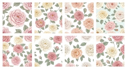 Seamless Hand-Painted Floral Pattern – Vintage Roses and Peonies in Soft Pastel Colors