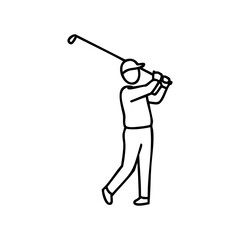 Line art of male golfer swinging club in action pose &ndash; stock vector icon in line style
