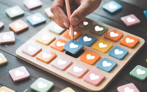 Hand holding pencil over heart game hearts colorful