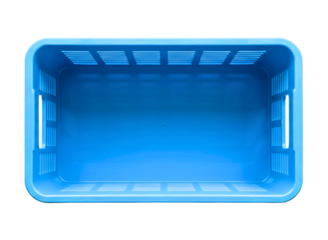 Blue plastic collapsible storage crate isolated on transparent background