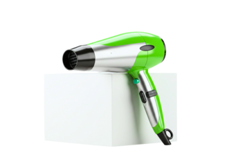 Artistic blue and gold patterned hair dryer isolated on transparent background