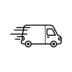 Delivery van icon with speed lines illustrating fast transport &ndash; stock vector icon in line style