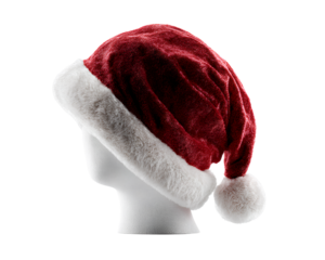 Santa Hat on Invisible Head Shape for Product Mockups, Three-Quarter View, Isolated on Transparent Background PNG