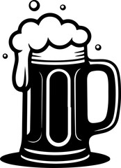 Black silhouette vector of a beer mug filled with frothy foam overflowing the top