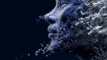Abstract Digital Human Face Dissolving into Data Particles &ndash; AI Consciousness and Futuristic Technology Concept

