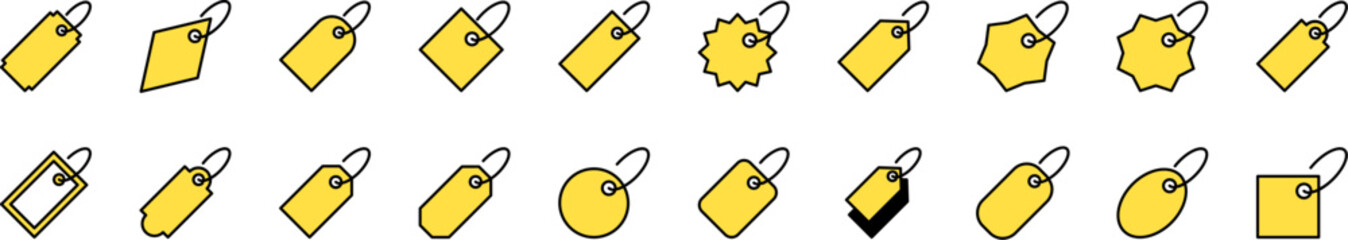Collection of Filled Color Icons of Yellow Price Tag. Minimalistic Linear Pictogram for Web and Graphic Design, Apps, Banners, Social Network and Cards