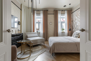 Stylish Bedroom Interior with Soft Lighting and Decor