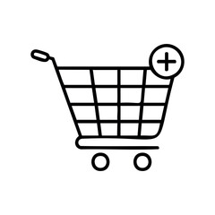Add to shopping cart icon with plus sign outline – stock vector icon in line style