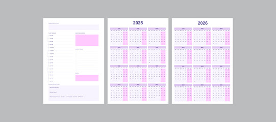 daily planner template with 2025 and 2026 calendars modern and minimalistic