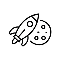 Outline of a rocket launching towards the moon – stock vector icon in line style
