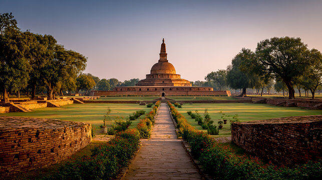 Sarnath, India, with the ancient stupa heightened
