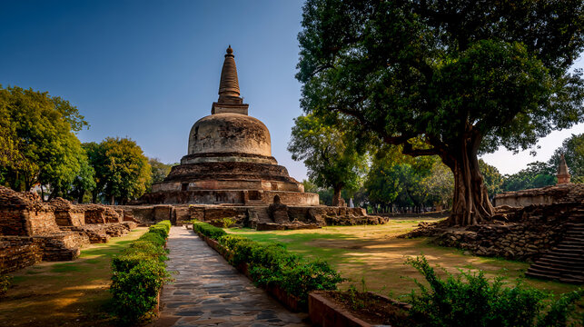 Sarnath, India, with the ancient stupa heightened