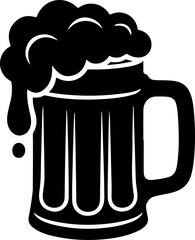 Black silhouette vector of a beer mug with foam overflowing dramatically over the rim 