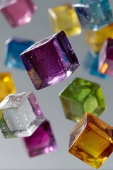 Colorful transparent cubes floating in midair on a light background


