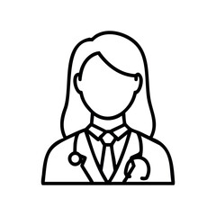 Obraz premium Outline icon of female doctor with stethoscope – stock vector icon in line style