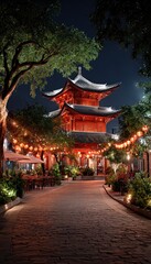 Fototapeta premium Night view of a pagoda