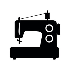 Silhouette of a vintage sewing machine with thread spool &ndash; stock vector icon in line style