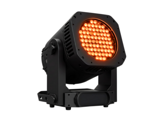 Modern stage lighting fixture with orange led lights isolated on transparent background