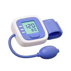 Digital blood pressure monitor 120х80 with blue accents and display for World Health Day, isolated on a transparent background 