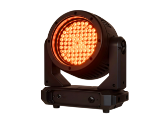 Modern stage lighting fixture with orange led lights isolated on transparent background