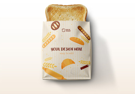 Paper Packaging Bag Mockup with Toasted Bread