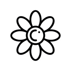 Simple black and white flower outline drawing with petals &ndash; stock vector icon in line style