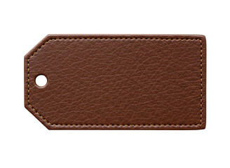 Brown leather luggage tag with hole isolated on transparent background