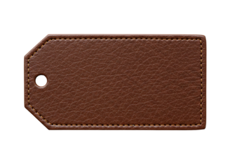 Brown leather luggage tag with hole isolated on transparent background