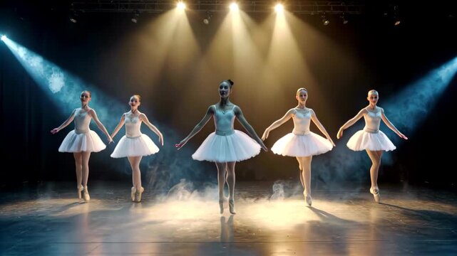 Ballet dancers on stage performing Elegant Ballet Stage