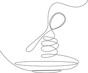 Spoon and Plate Continuous Line Art Minimalist Kitchen Utensil Icon for Food Dining and Restaurant Design, Vector Illustration.