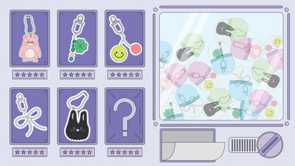 뽑기, 키링, 가챠, 굿즈, 장난감, 악세사리, 주얼리, 기계, 토끼, 클로버, 네잎클로버, 리본, 비즈, 스마일 © j