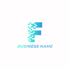 Obraz premium design logo digital pixel and letter F