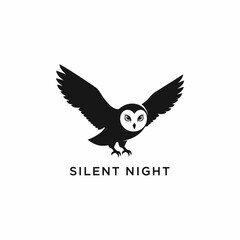 Fototapeta premium Silhouette of a Majestic Owl with Wings Spread Wide, Silent Night.