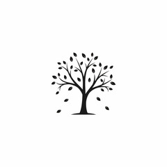 Silhouette of a Tree with Falling Leaves, Minimalist Design