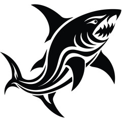 Fierce tribal shark silhouette black white