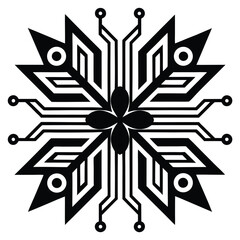 Geometric circuit board flower design abstract black