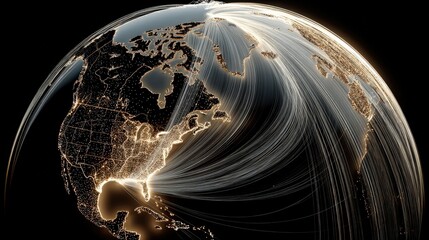 Global Connectivity Network Visualization with Luminous Paths Representing Data Flow and International Connections on a Globe