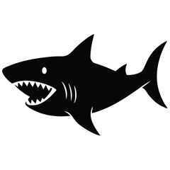 Stylized black shark with sharp teeth silhouette white