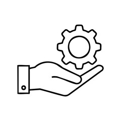 Hand holding gear icon symbolizing technical support and engineering assistance – stock vector icon in line style © BraveSpirit