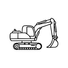 Naklejka premium Excavator outline drawing of heavy construction equipment – stock vector icon in line style