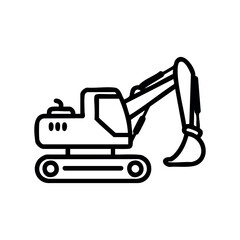 Naklejka premium Outline of excavator construction machinery with arm and bucket – stock vector icon in line style