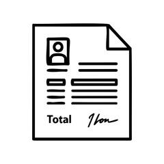 Fototapeta premium Simple line drawing of a document with signature and photo icon – stock vector icon in line style