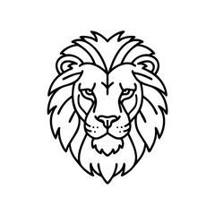 Obraz premium Bold lion face outline with majestic mane in black and white line art style – stock vector icon in line style