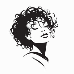 Curly woman hairstyle logo vector design in minimal style for beauty branding