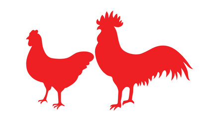 Silhouettes of chickens and roosters Vector