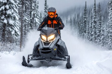 Adventurous snowmobiling through pristine winter landscape