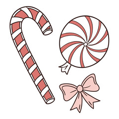 Christmas candy cane swirl lollipop and pink bow illustration
