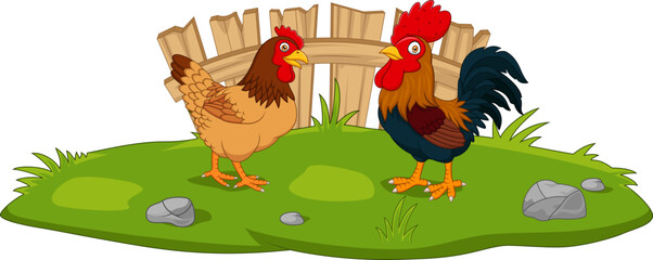 Cute chicken cartoon in the grass Vector