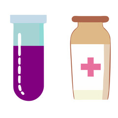 Medical Laboratory Vector Icon Set – Test Tube with Liquid and Medicine Bottle with Cross