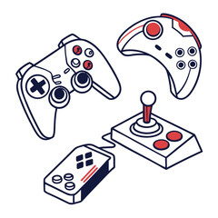 Collection of retro and modern video game controllers and joystick